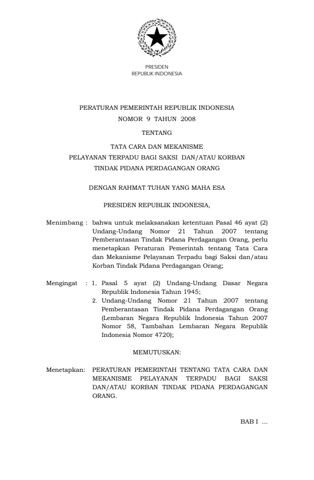 Peraturan Pemerintah Nomor 9 Tahun 2008