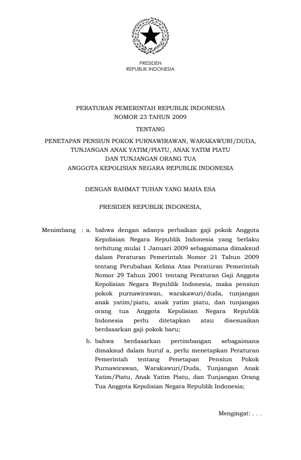 Peraturan Pemerintah Nomor 23 Tahun 2009