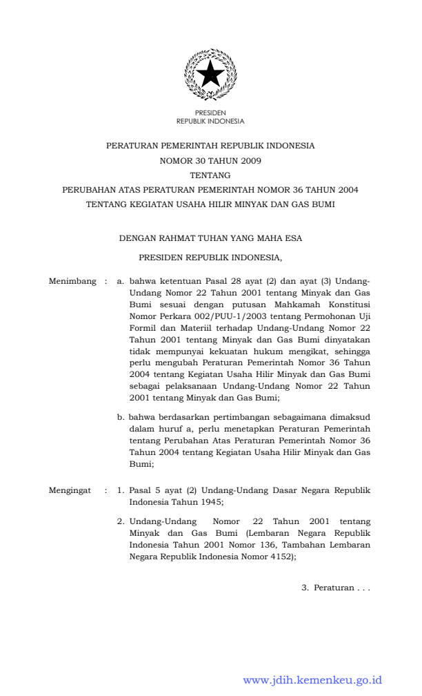Peraturan Pemerintah Nomor 30 Tahun 2009