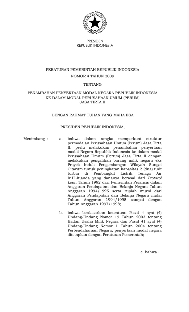 Peraturan Pemerintah Nomor 4 Tahun 2009