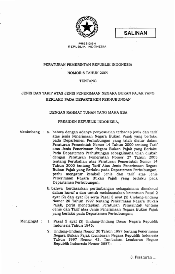 Peraturan Pemerintah Nomor 6 Tahun 2009