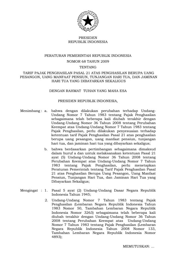 Peraturan Pemerintah Nomor 68 Tahun 2009