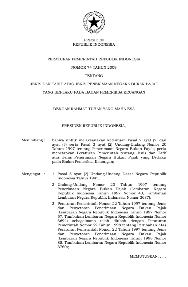 Peraturan Pemerintah Nomor 74 Tahun 2009