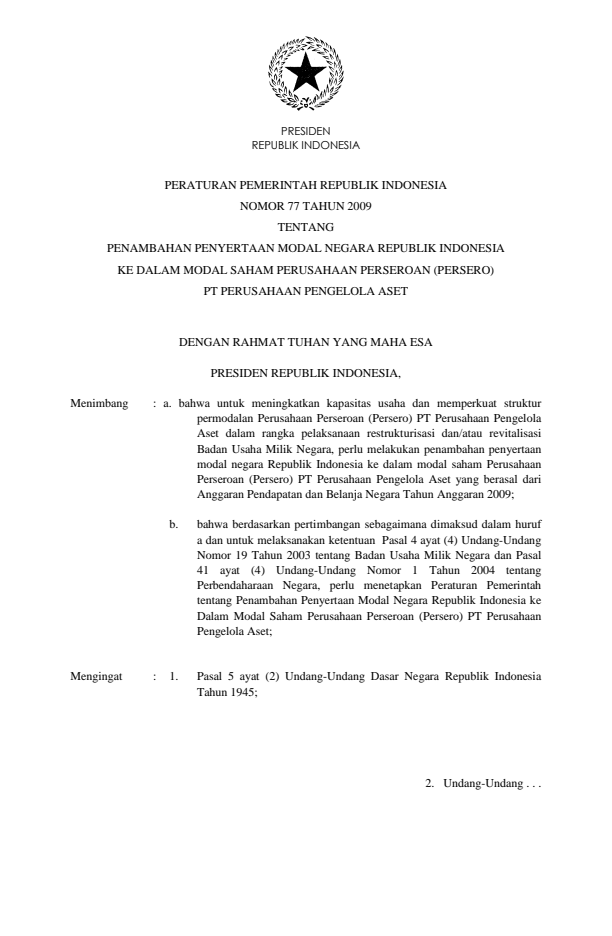 Peraturan Pemerintah Nomor 77 Tahun 2009