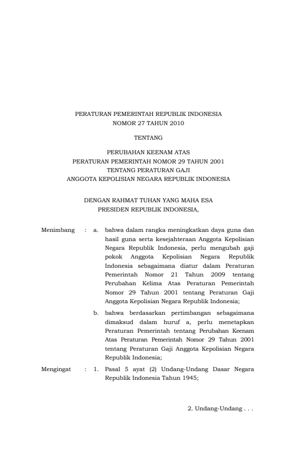 Peraturan Pemerintah Nomor 27 Tahun 2010