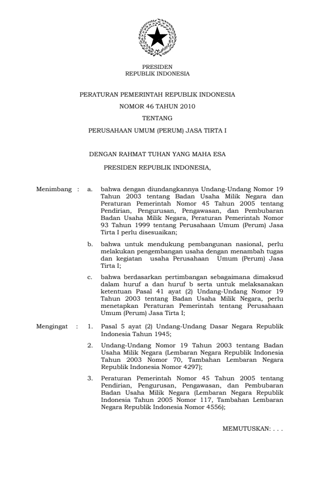 Peraturan Pemerintah Nomor 46 Tahun 2010