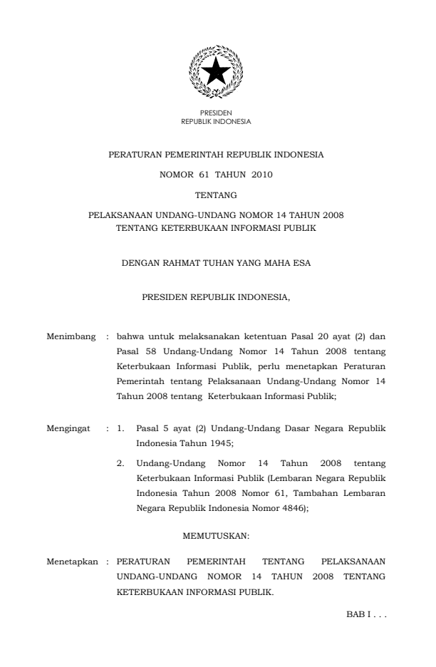 Peraturan Pemerintah Nomor 61 Tahun 2010