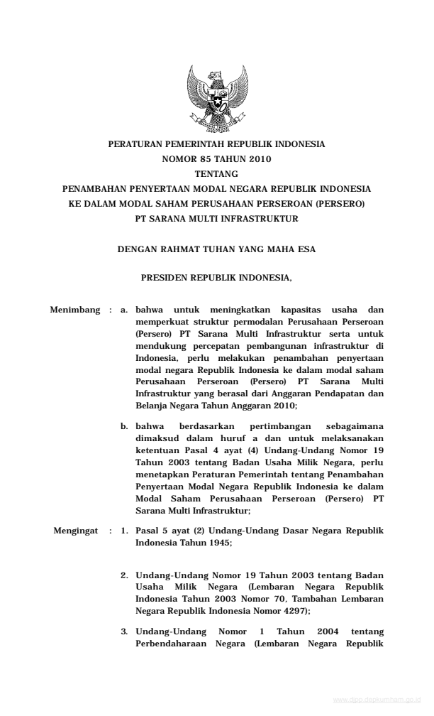Peraturan Pemerintah Nomor 85 Tahun 2010