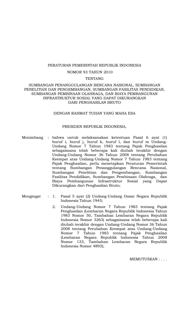 Peraturan Pemerintah Nomor 93 Tahun 2010