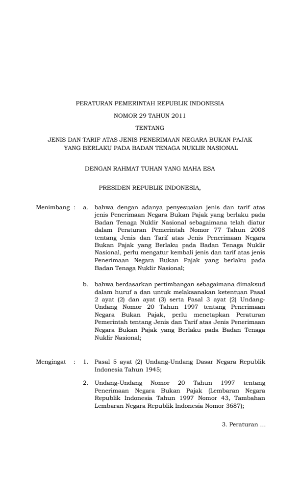 Peraturan Pemerintah Nomor 29 Tahun 2011