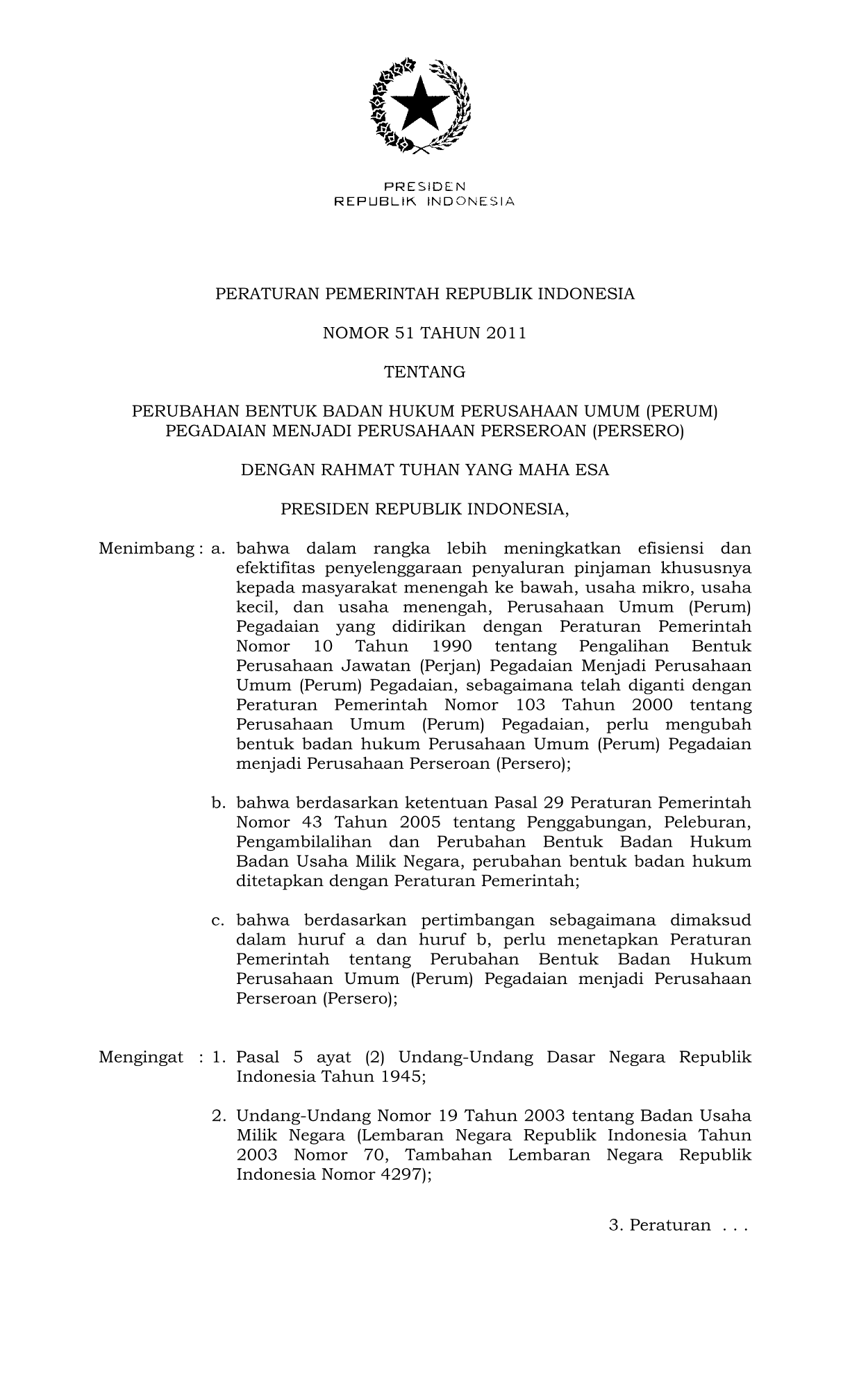 Peraturan Pemerintah Nomor 51 Tahun 2011