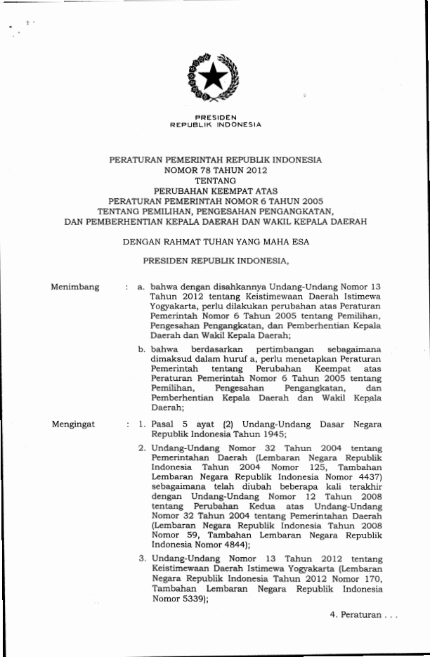 Peraturan Pemerintah Nomor 78 Tahun 2012