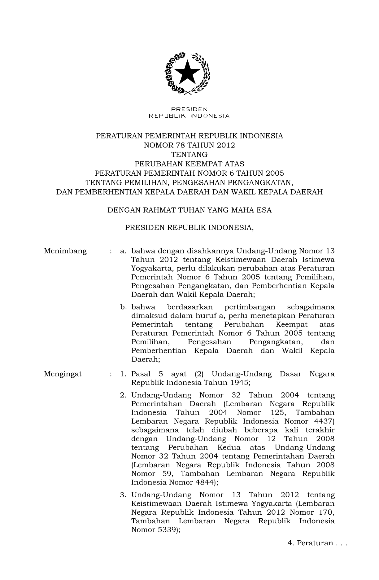 Peraturan Pemerintah Nomor 78 Tahun 2012