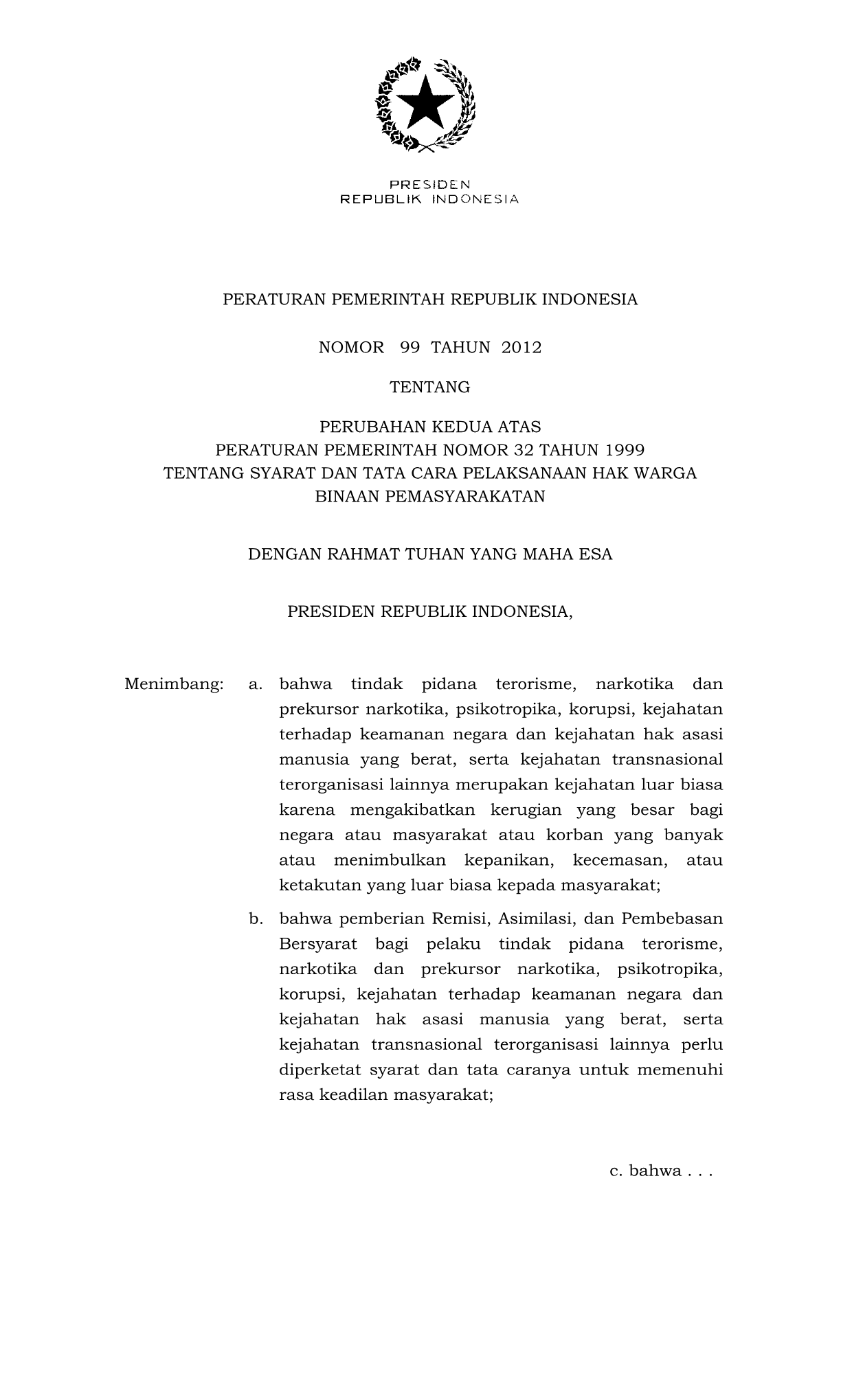 Peraturan Pemerintah Nomor 99 Tahun 2012