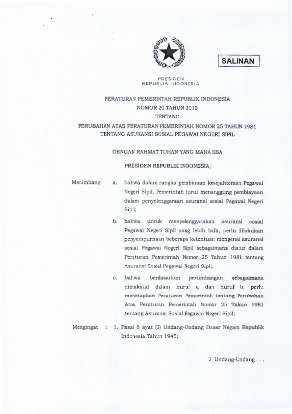 Peraturan Pemerintah Nomor 20 Tahun 2013