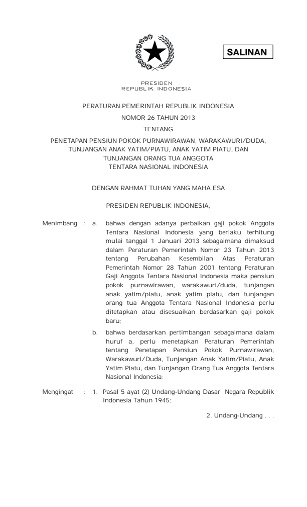 Peraturan Pemerintah Nomor 26 Tahun 2013