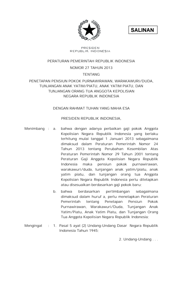 Peraturan Pemerintah Nomor 27 Tahun 2013
