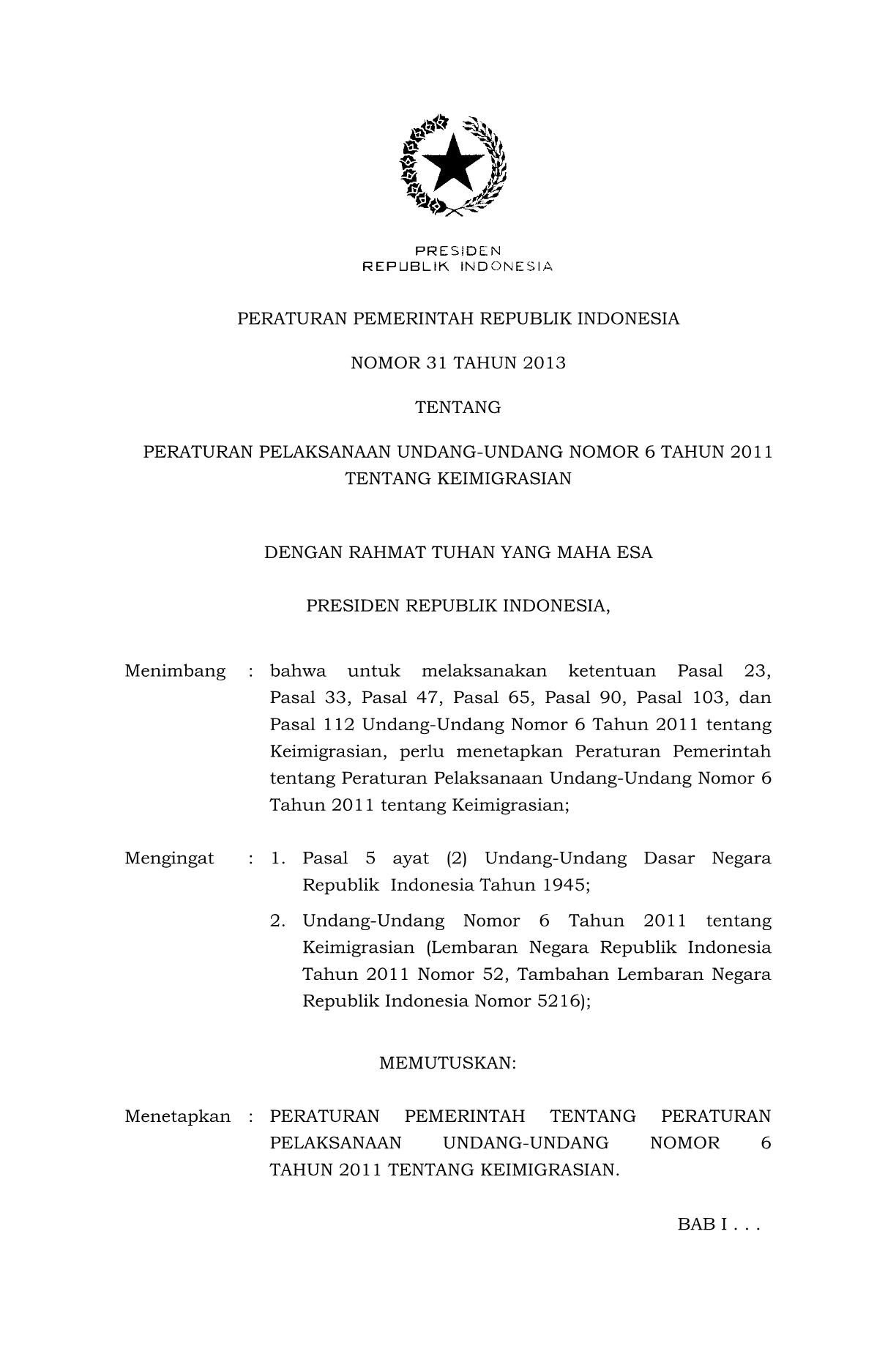 Peraturan Pemerintah Nomor 31 Tahun 2013