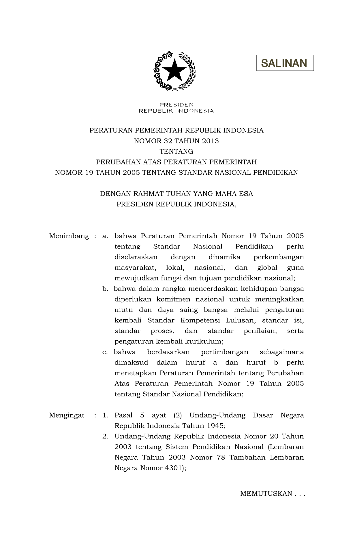 Peraturan Pemerintah Nomor 32 Tahun 2013