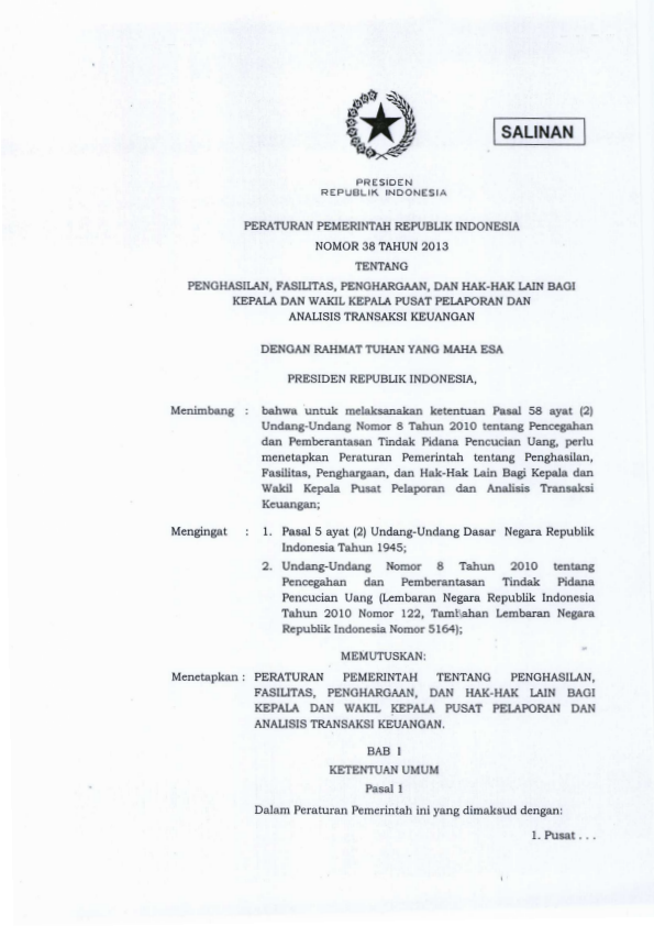 Peraturan Pemerintah Nomor 38 Tahun 2013