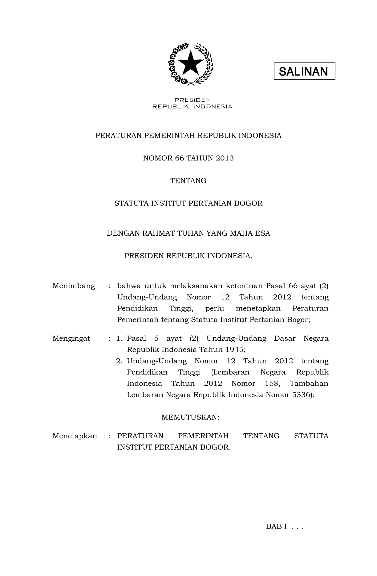 Peraturan Pemerintah Nomor 66 Tahun 2013
