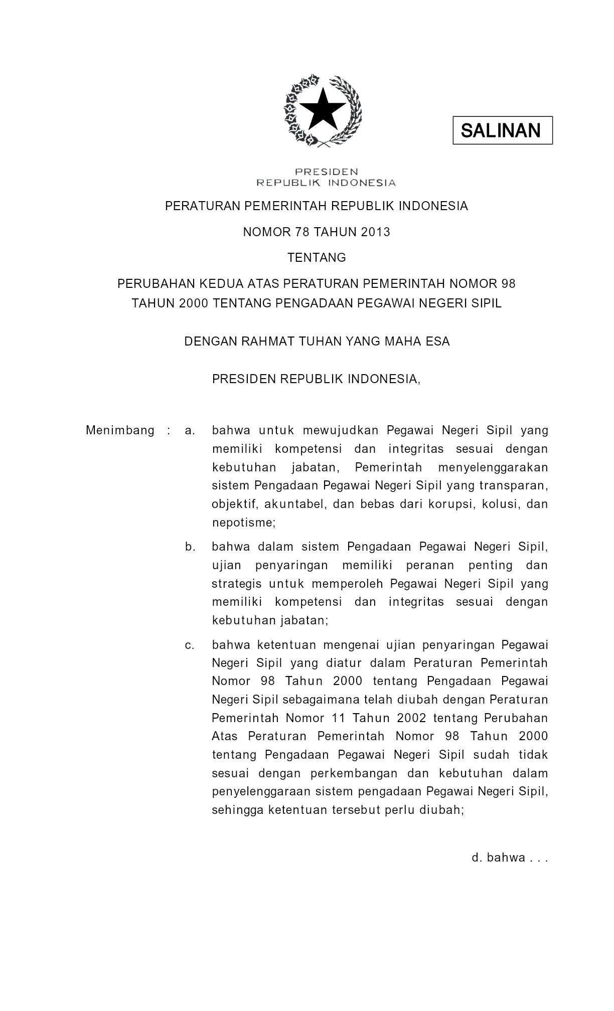 Peraturan Pemerintah Nomor 78 Tahun 2013