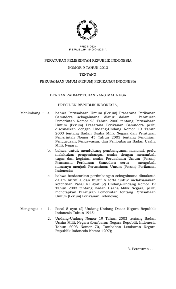 Peraturan Pemerintah Nomor 9 Tahun 2013