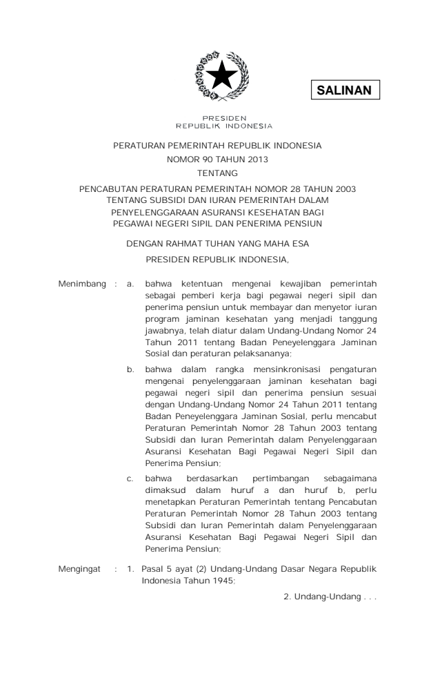 Peraturan Pemerintah Nomor 90 Tahun 2013