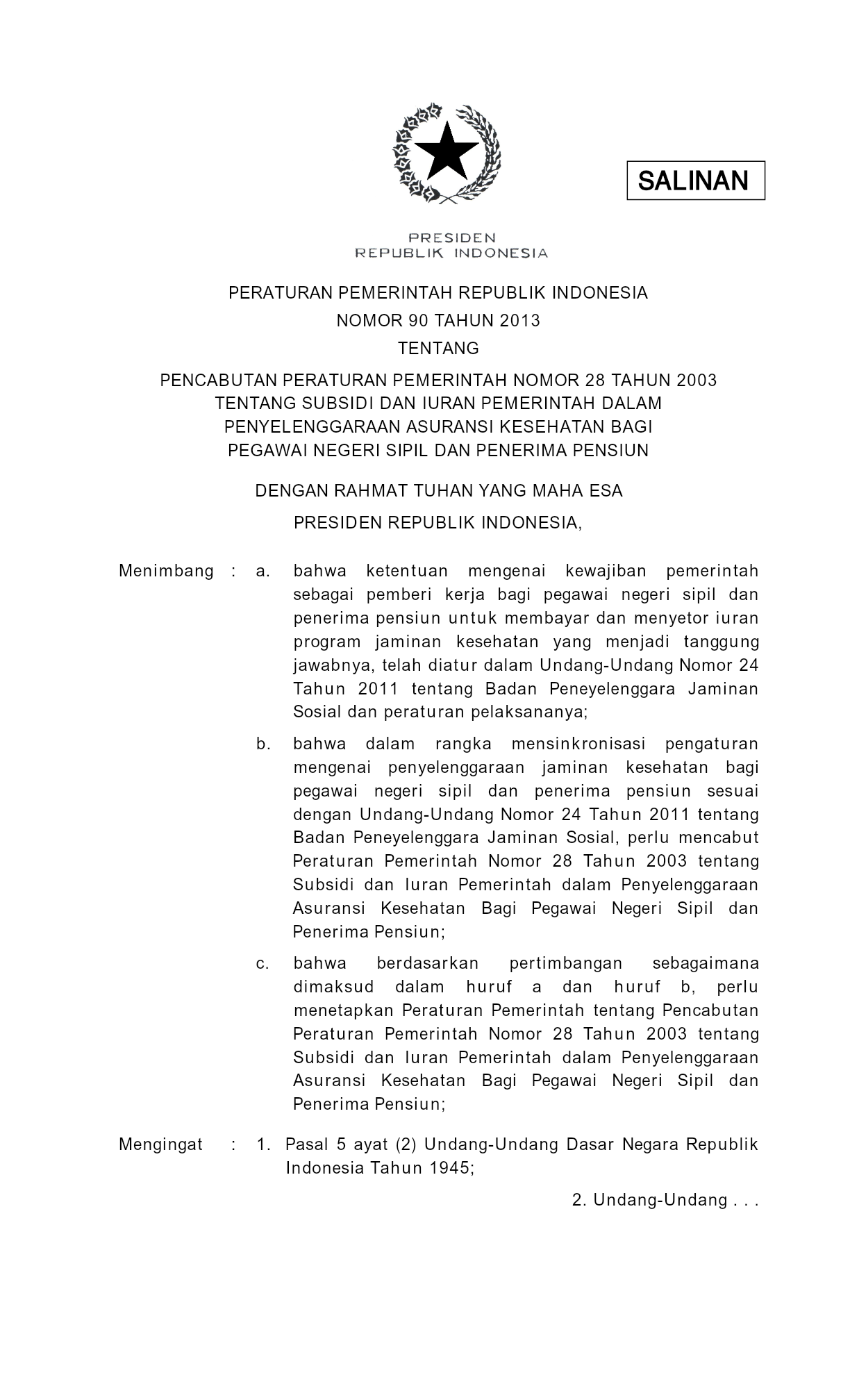 Peraturan Pemerintah Nomor 90 Tahun 2013