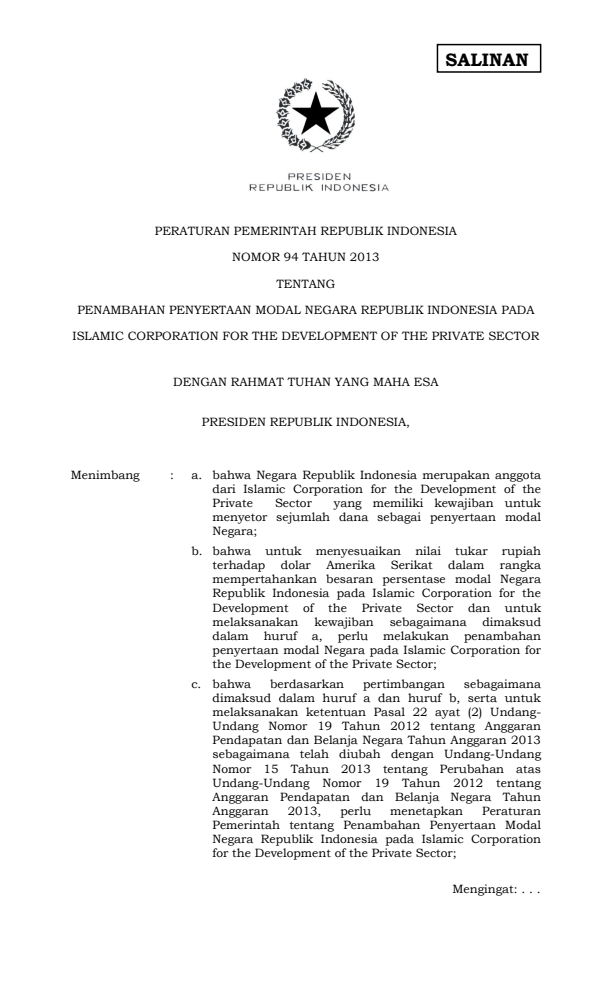Peraturan Pemerintah Nomor 94 Tahun 2013