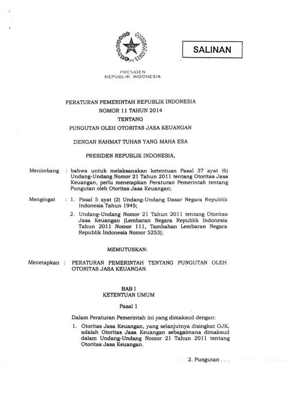 Peraturan Pemerintah Nomor 11 Tahun 2014