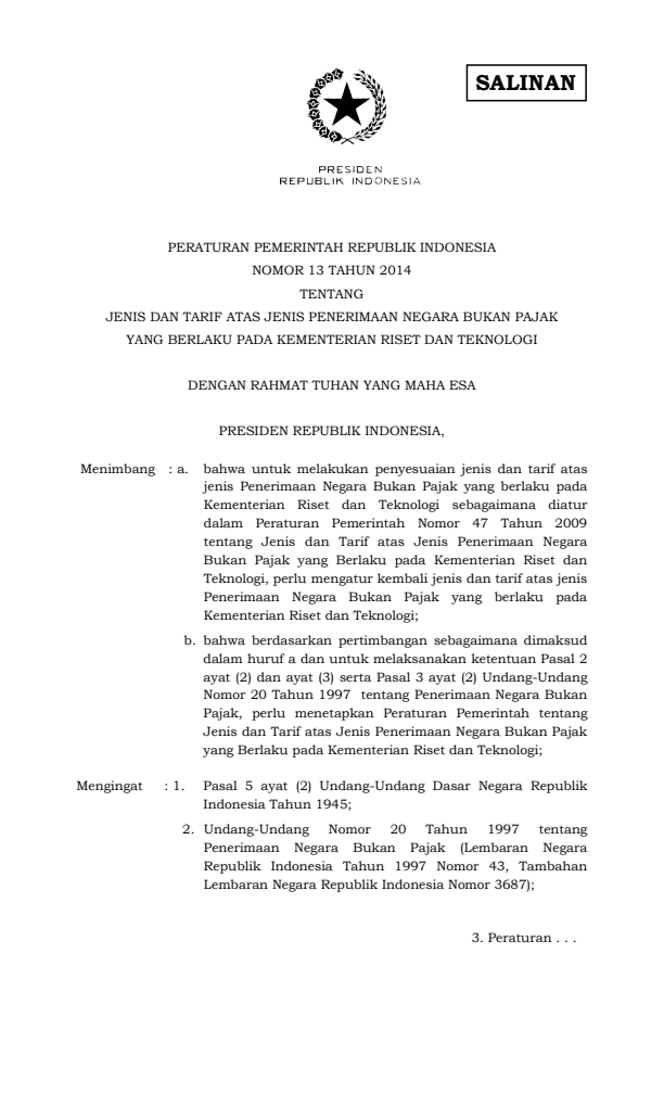 Peraturan Pemerintah Nomor 13 Tahun 2014