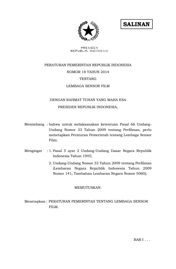 Peraturan Pemerintah Nomor 18 Tahun 2014