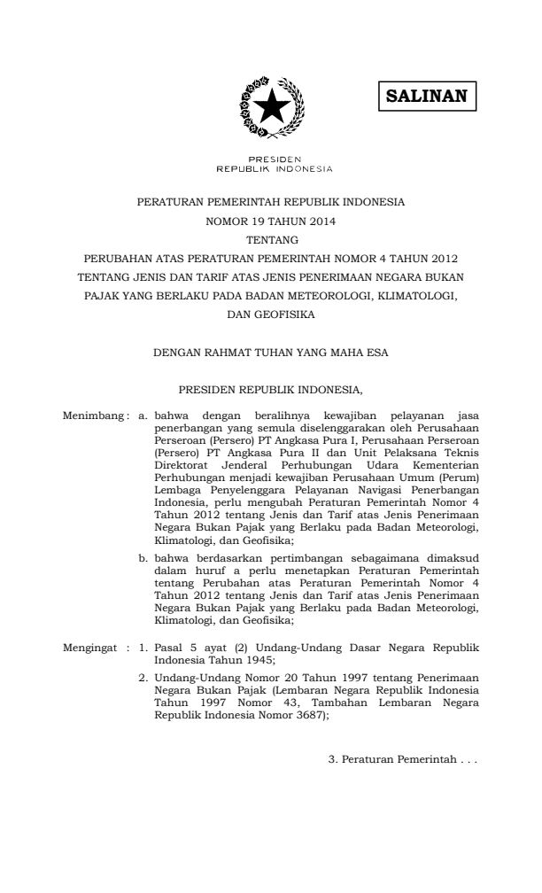 Peraturan Pemerintah Nomor 19 Tahun 2014