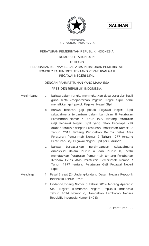 Peraturan Pemerintah Nomor 34 Tahun 2014