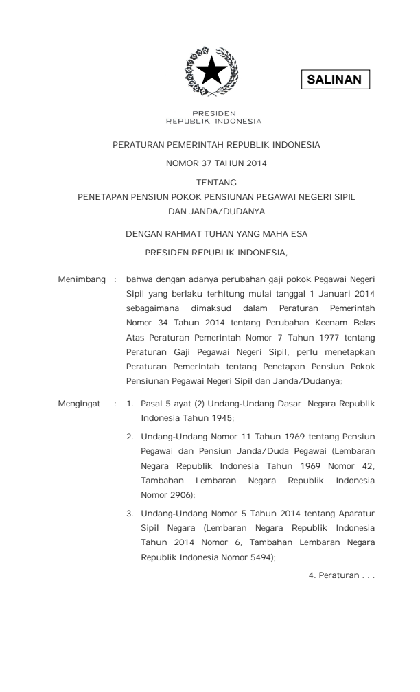Peraturan Pemerintah Nomor 37 Tahun 2014