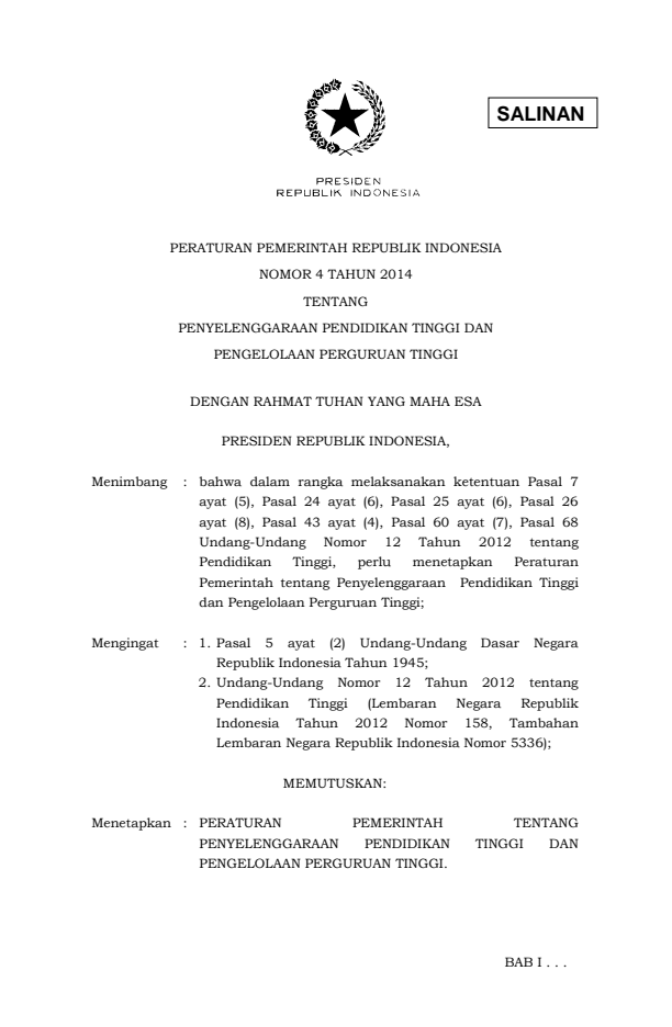 Peraturan Pemerintah Nomor 4 Tahun 2014