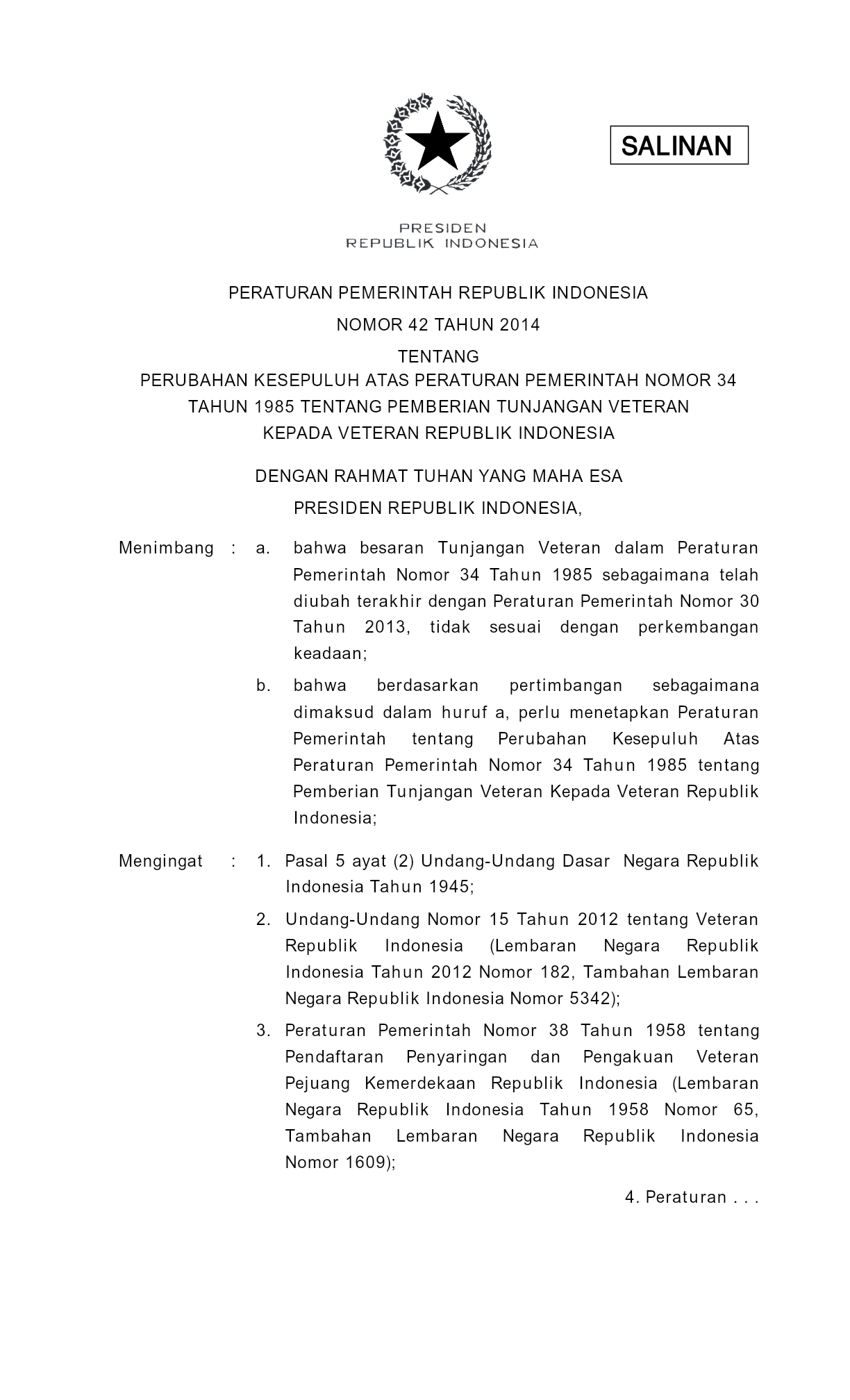 Peraturan Pemerintah Nomor 42 Tahun 2014