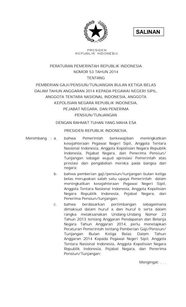 Peraturan Pemerintah Nomor 53 Tahun 2014
