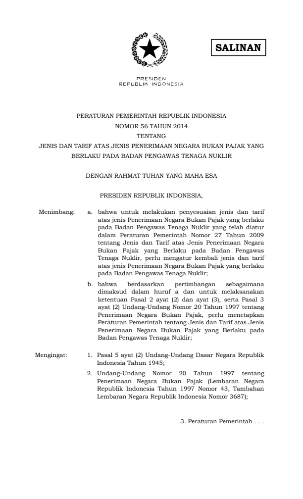 Peraturan Pemerintah Nomor 56 Tahun 2014