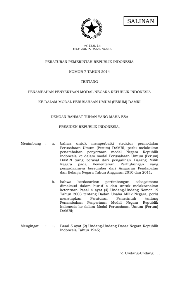 Peraturan Pemerintah Nomor 7 Tahun 2014