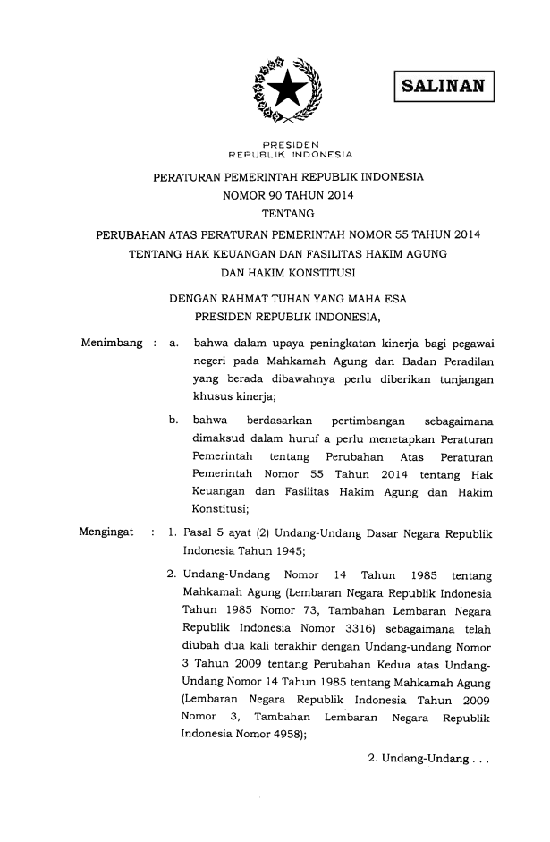 Peraturan Pemerintah Nomor 90 Tahun 2014