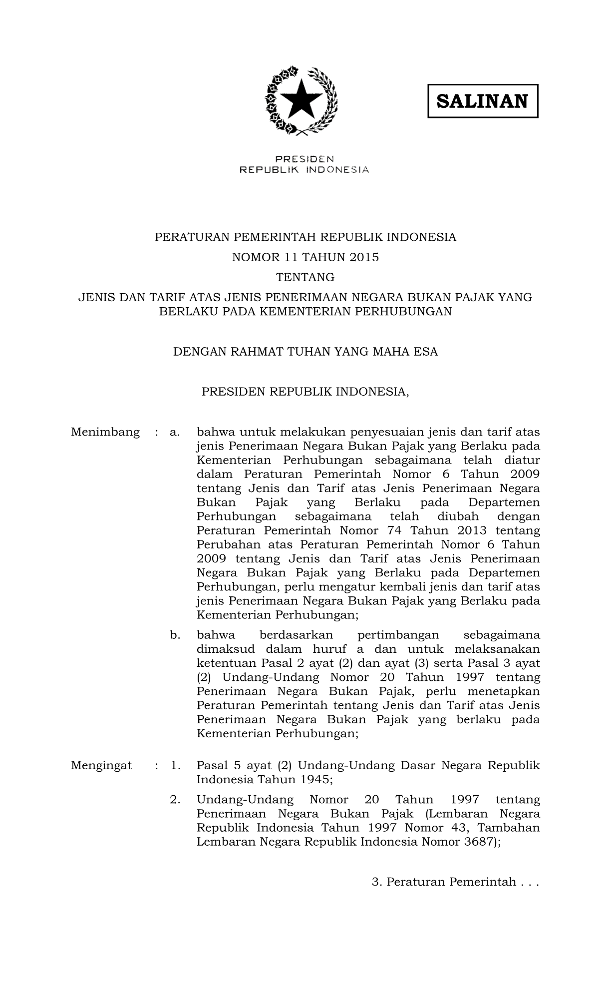 Peraturan Pemerintah Nomor 11 Tahun 2015