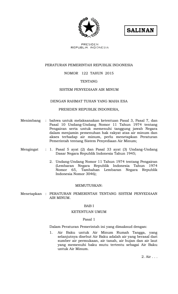 Peraturan Pemerintah Nomor 122 Tahun 2015