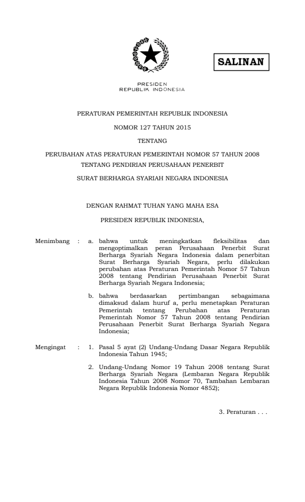Peraturan Pemerintah Nomor 127 Tahun 2015