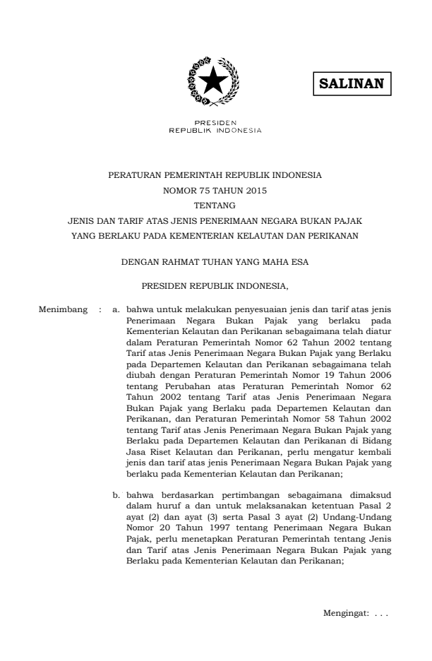 Peraturan Pemerintah Nomor 75 Tahun 2015