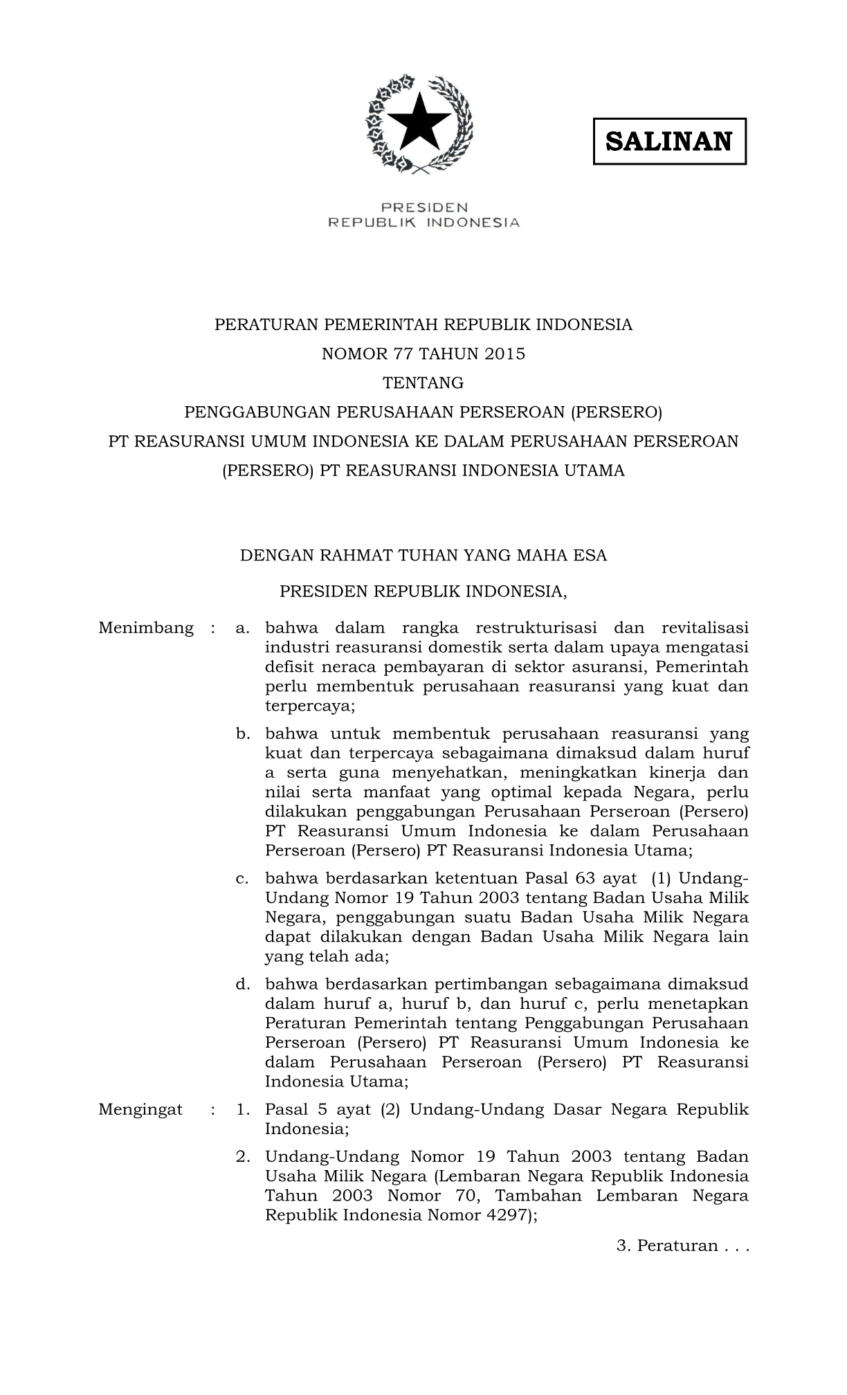 Peraturan Pemerintah Nomor 77 Tahun 2015