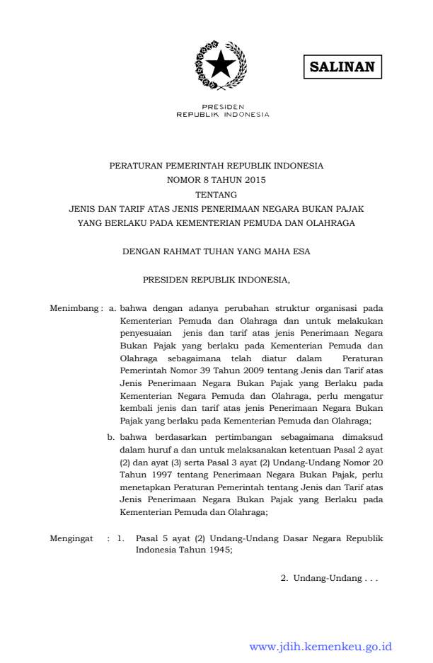 Peraturan Pemerintah Nomor 8 Tahun 2015