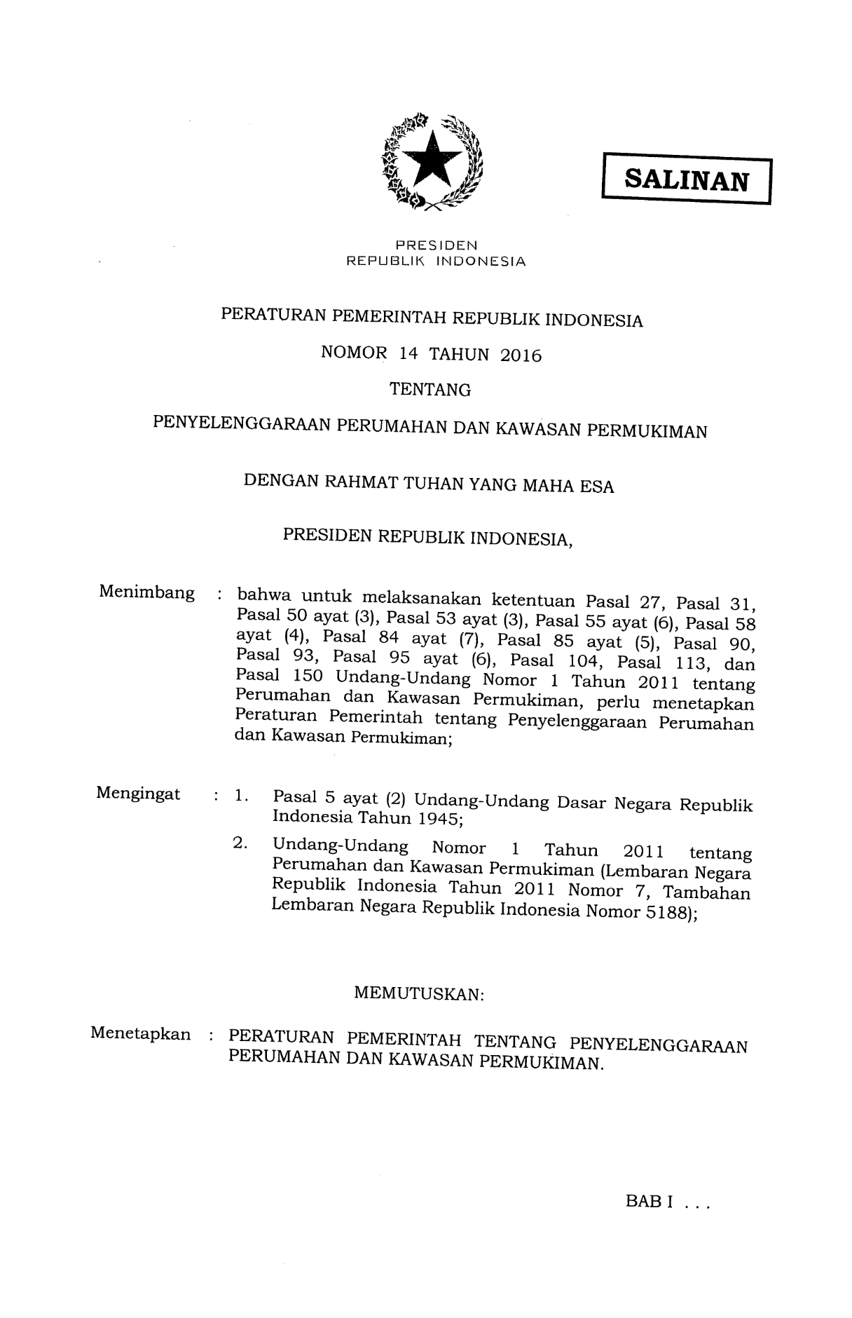 Peraturan Pemerintah Nomor 14 Tahun 2016