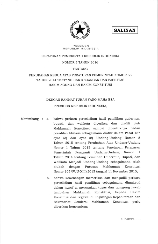 Peraturan Pemerintah Nomor 3 Tahun 2016